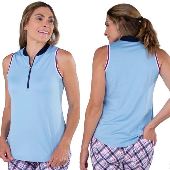 Jofit Womens Cutaway Ribbed Mock Neck Golf Active Tank Top in Blue Size Large - Picture 11 of 11